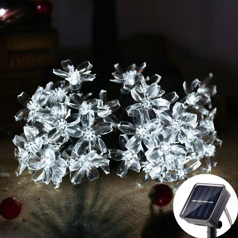 Solar Fairy String Lights Sakura Peach Flower LED Outdoor Garden Decor