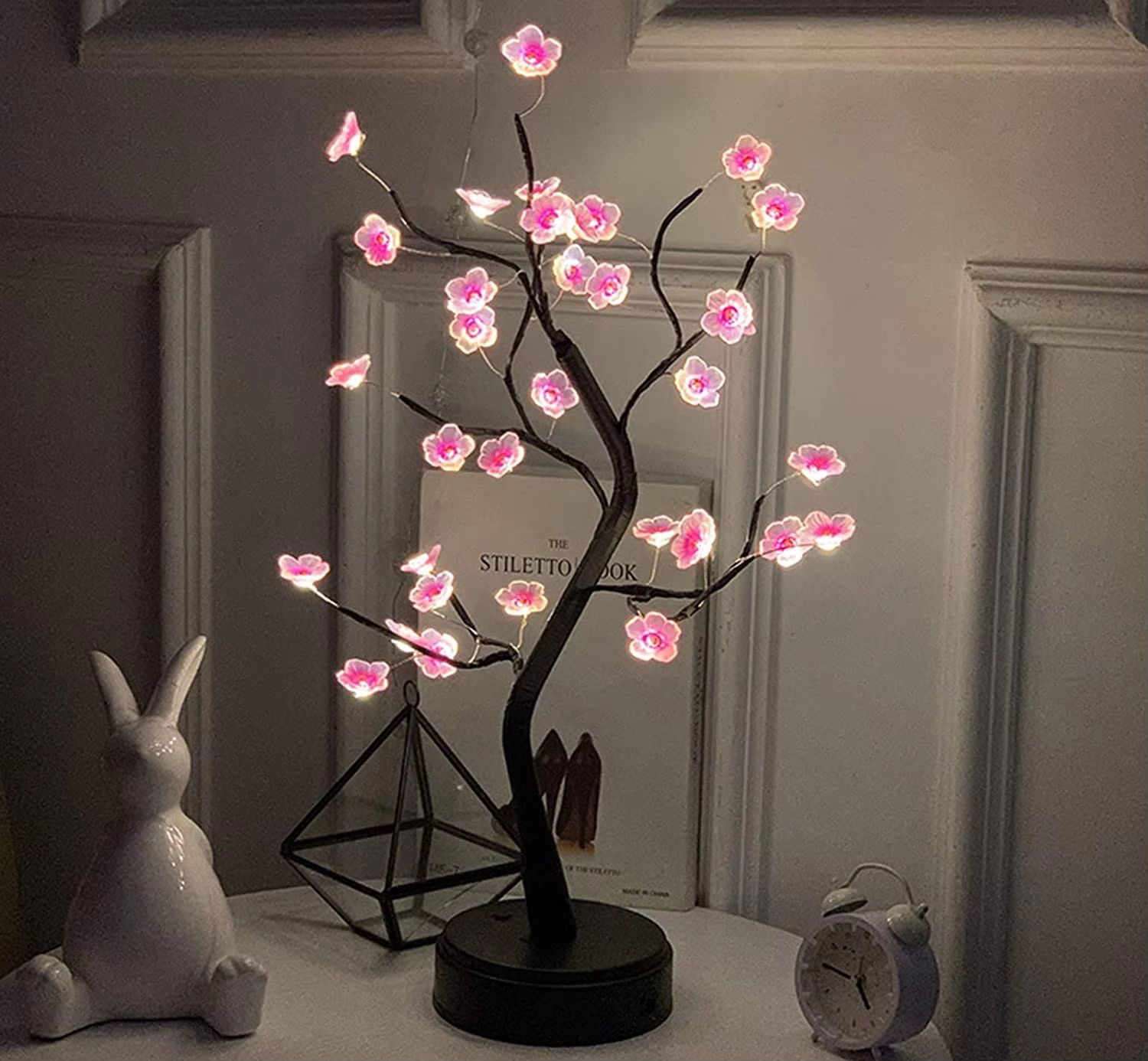 Cherry Blossom Bonsai LED Tree Lamp Touch Switch USB or Battery Powered Table Decor Light