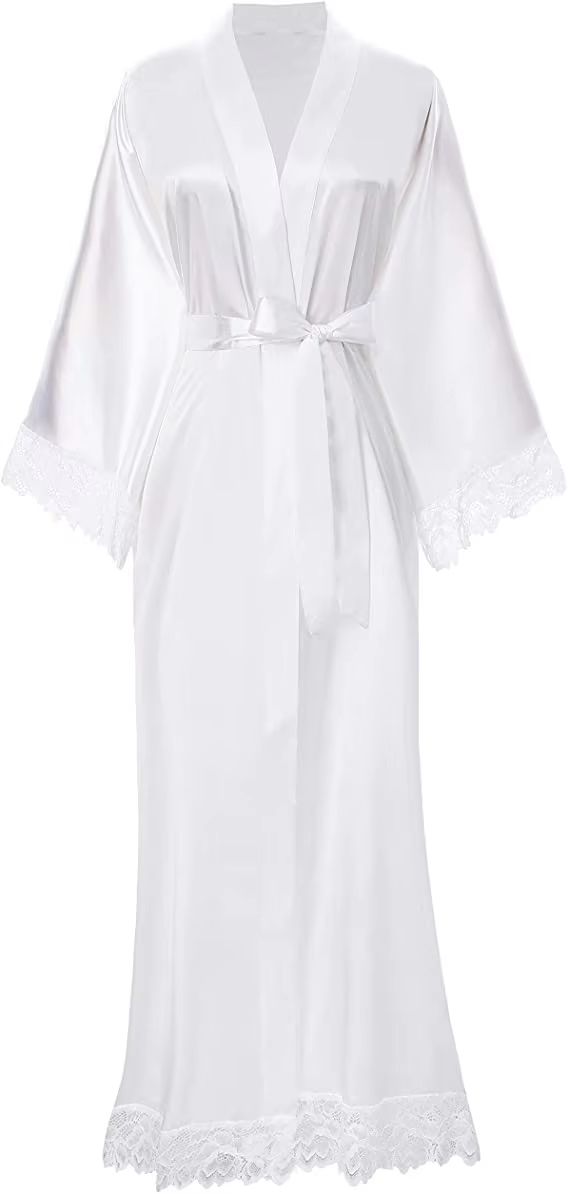 Silk Satin Lace Long Robe for Bride and Bridesmaids Wedding Getting Ready Robe