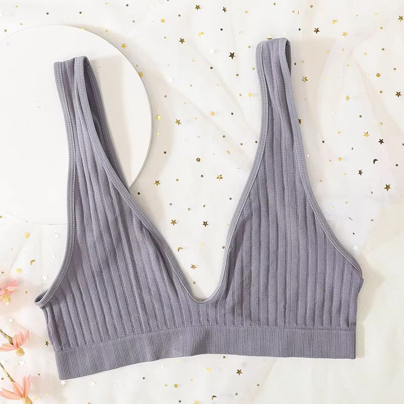 Women's Deep V-Neck Seamless Push-Up Bralette Wireless Lingerie Crop Top