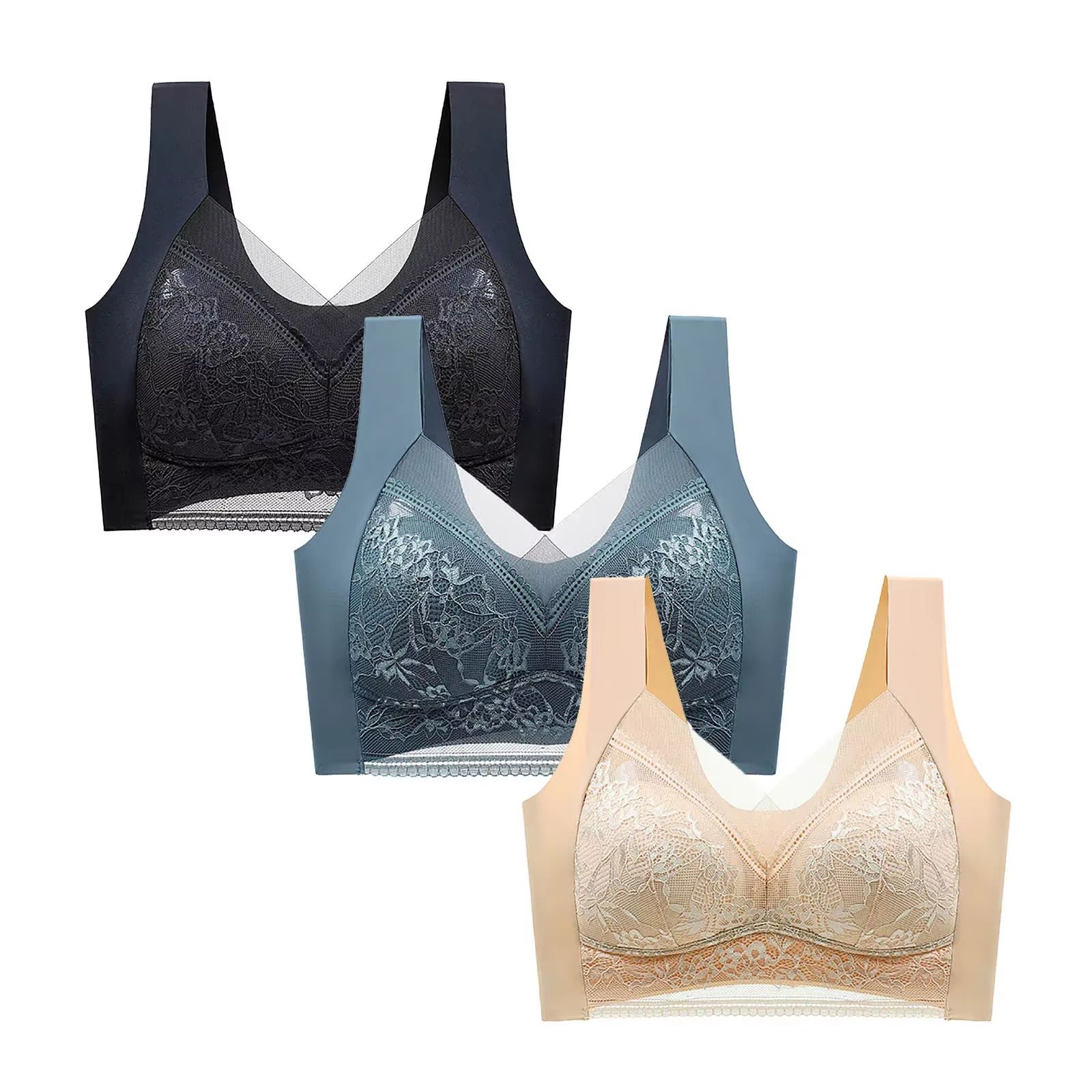 FallSweet Wireless Lace Push Up Bralette Set 3PCS Comfort Fit for Women