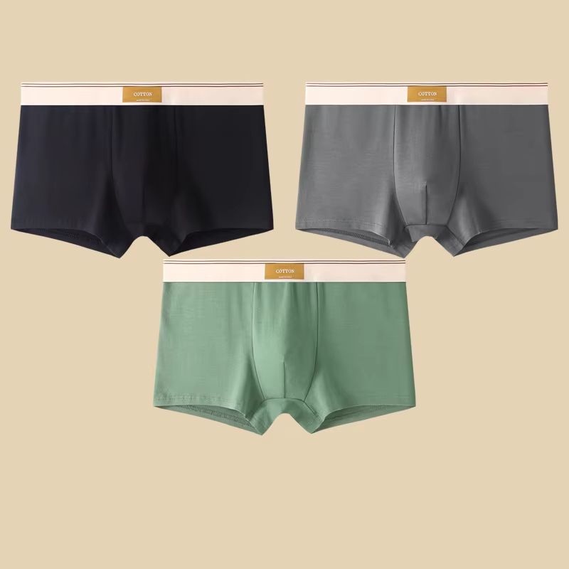 3 Pack mens cotton boxer briefs breathable solid color comfort underwear