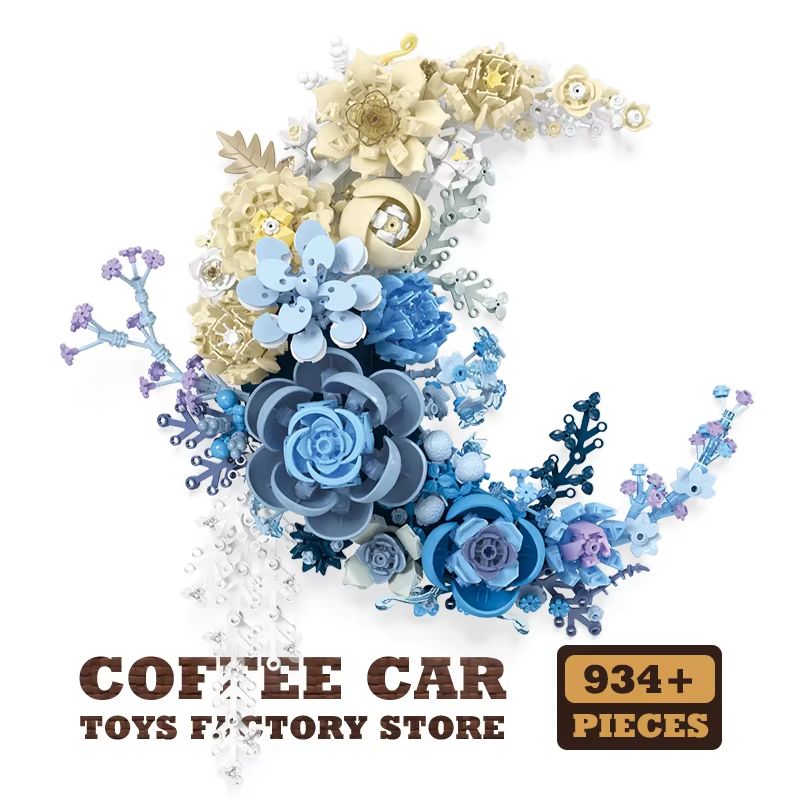 Creative Moon Flowers Building Blocks Bouquet Wall Decor MOC Set