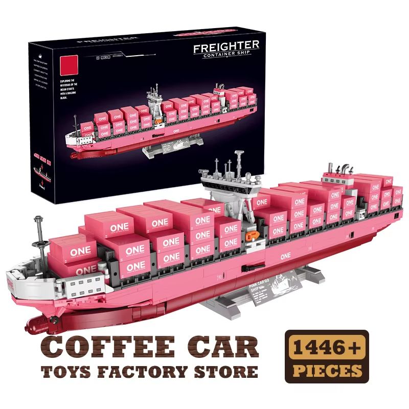 Pink Cargo Ship 1446-Piece DIY 3D Bricks Puzzle and Model Kit