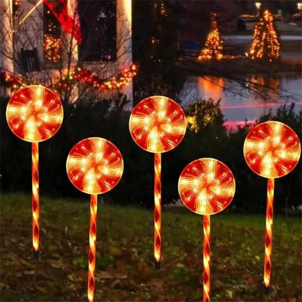 Christmas Solar Candy Cane Pathway Lights 5-Pack Outdoor Holiday Lawn Decorations