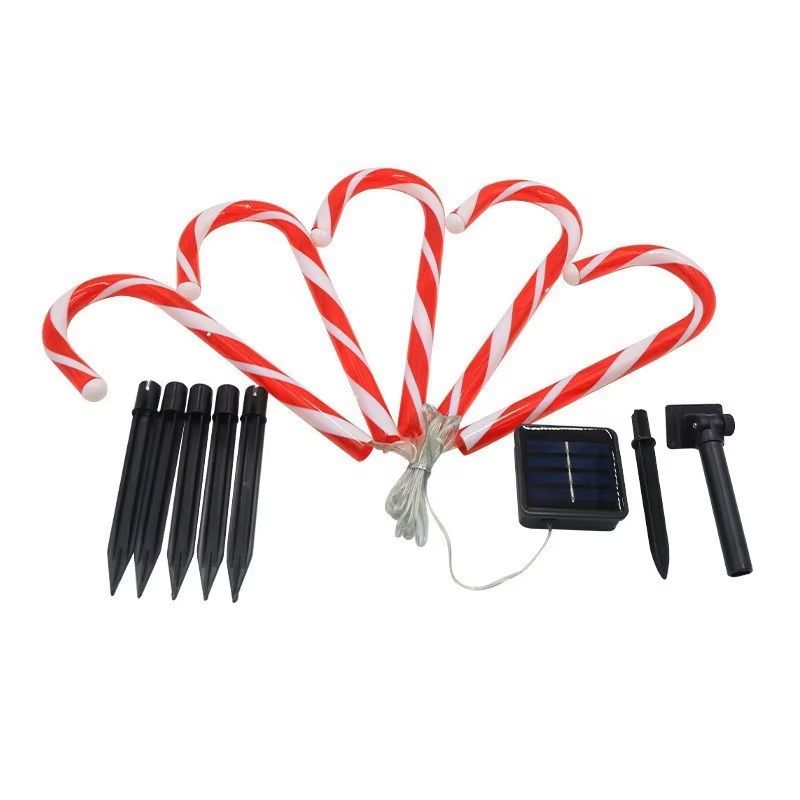 5-Pack Solar Christmas Candy Cane Pathway Lights Outdoor Waterproof Holiday Lawn Decorations
