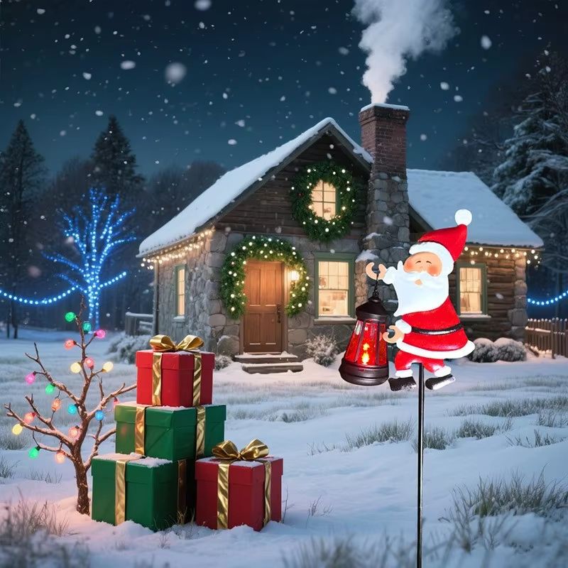 Solar Santa Claus Kettle Lawn Lights Outdoor Christmas Yard Decor Waterproof Night Lamp