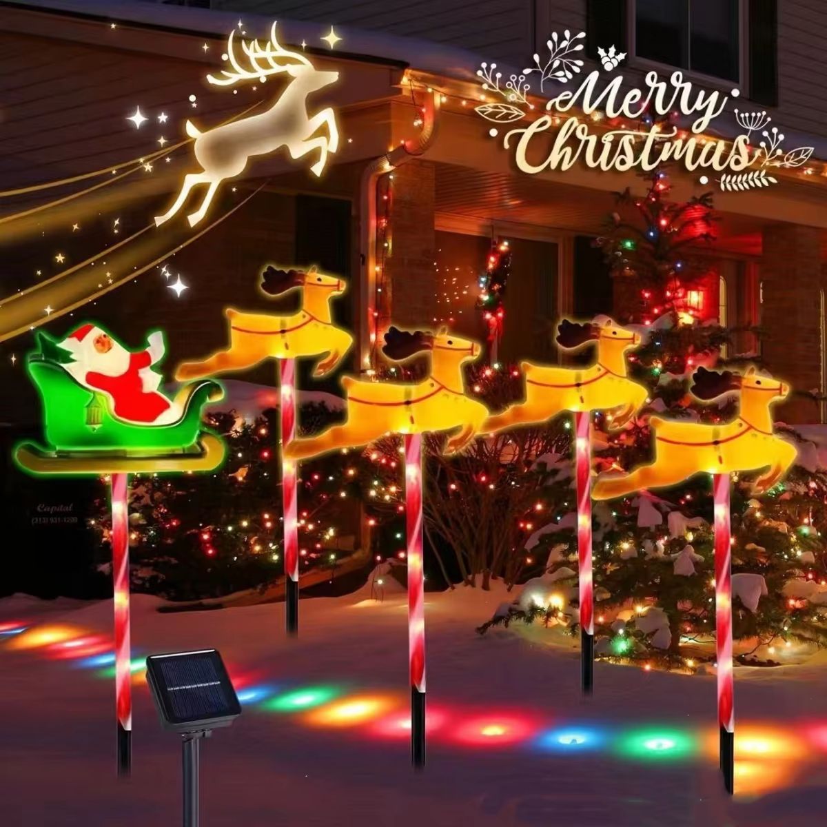 Christmas Deer Pulling Car Santa Claus Lawn Lights Outdoor Holiday Decoration