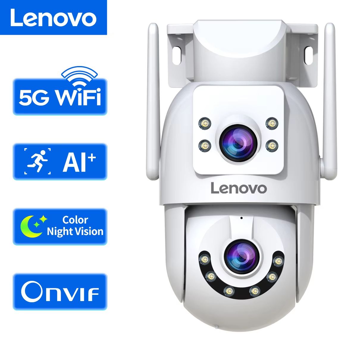 Lenovo 4K Dual Lens PTZ Outdoor WiFi Surveillance Camera with Auto Tracking