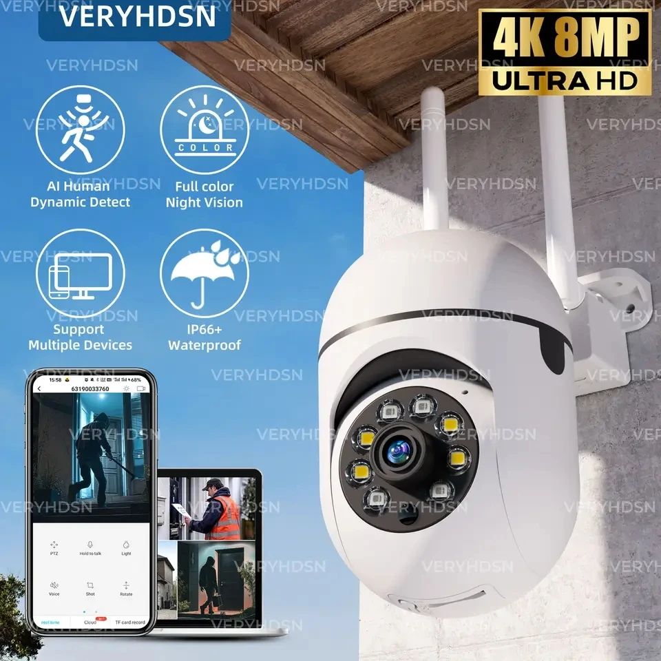8MP Outdoor WiFi PTZ Security Camera with AI Human Tracking and 4X Zoom