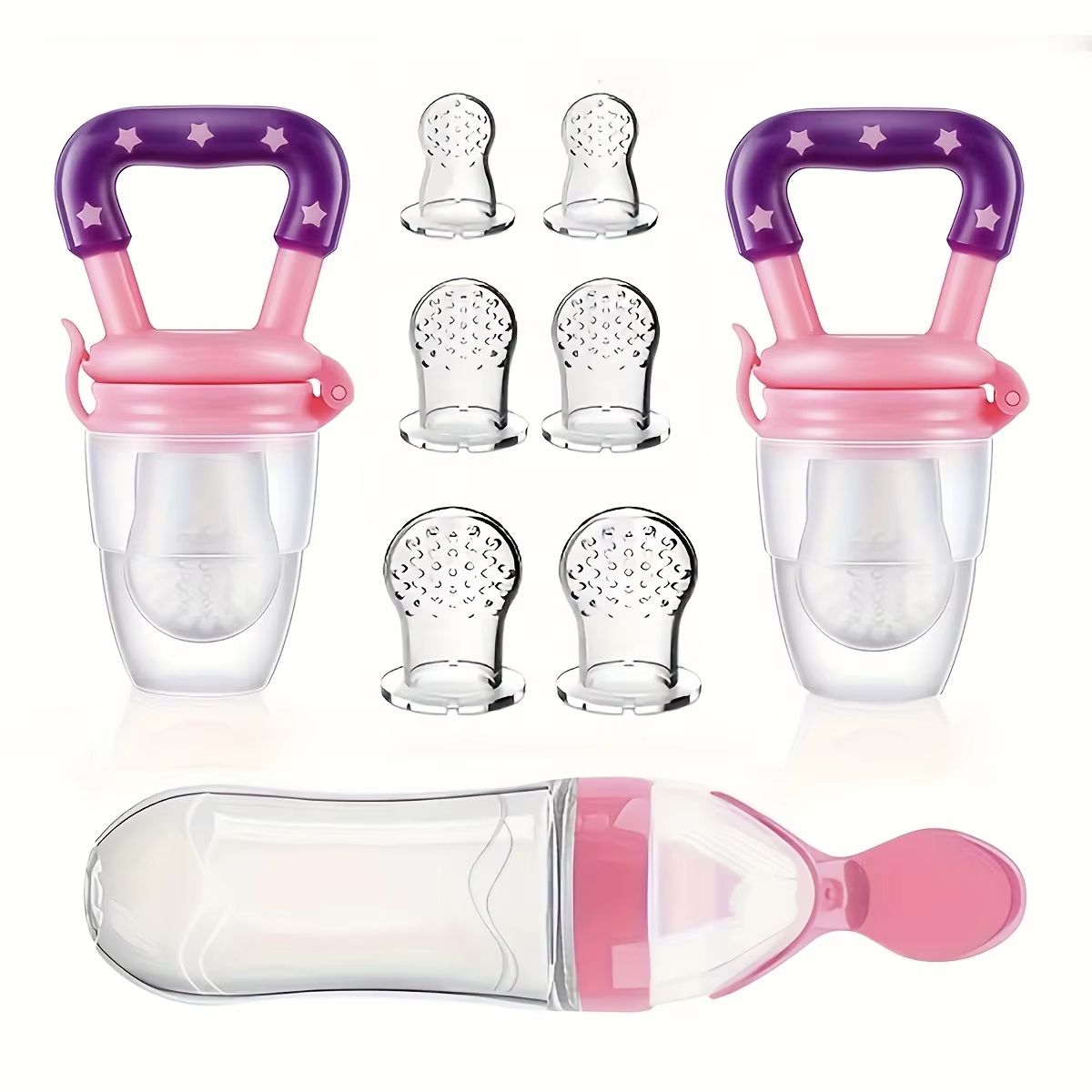 9-Piece Baby Feeding Set with Silicone Squeeze Bottle, Fruit Feeders, and 6 Mesh Pouches
