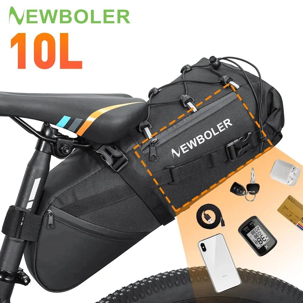 NEWBOLER 10L Waterproof Large Capacity Bicycle Tail Bag - Foldable Bikepacking Rear Saddle Bag