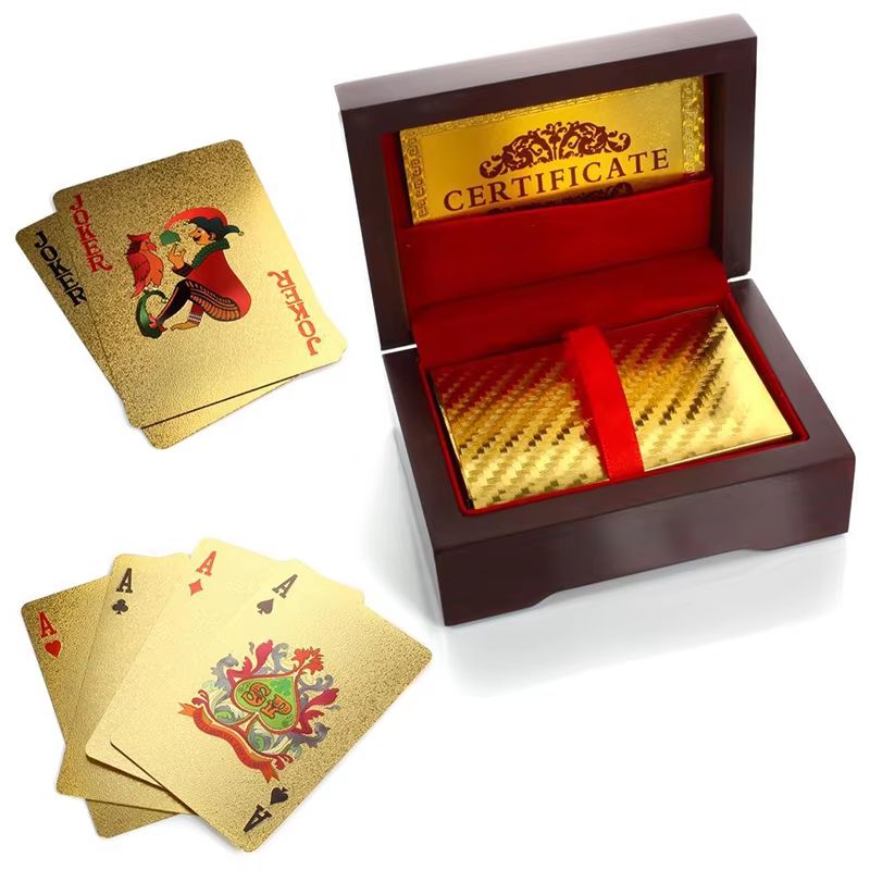 Luxury 24K Gold Plated Foil Playing Cards Poker Deck with Red Box Gift Set