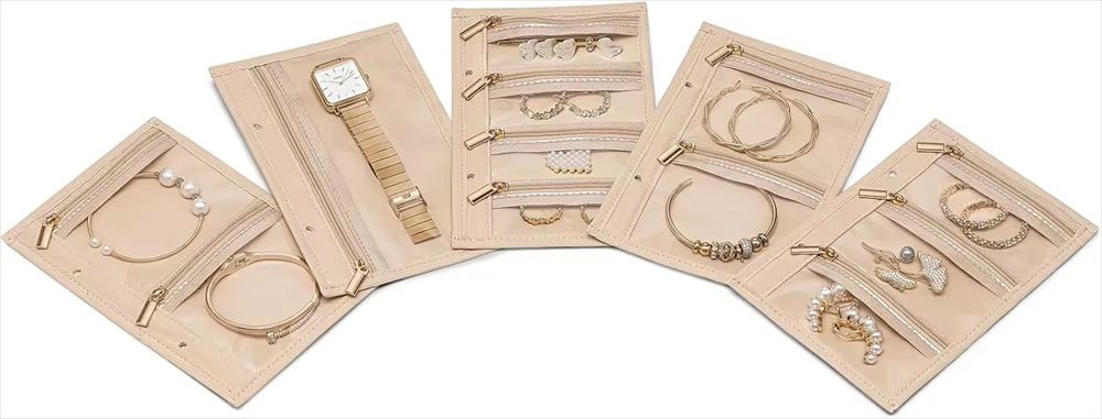 Travel Jewelry Organizer Book, Ring Binder Jewelry Storage with Clear Zipper Pouches
