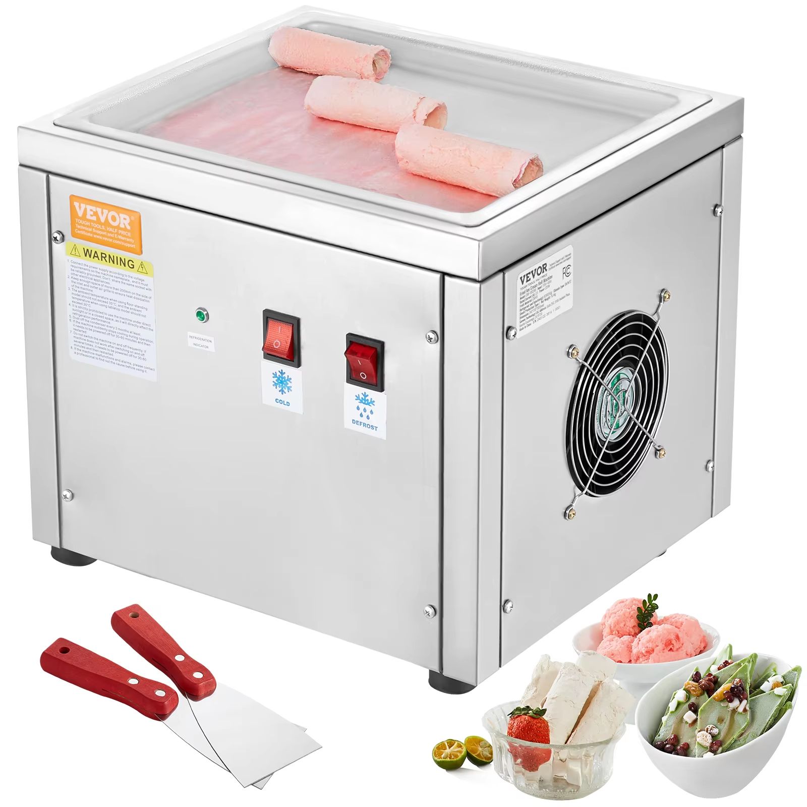 SucceBuy Rolled Ice Cream Maker with Built-In Compressor Stainless Steel Machine for Homemade Desserts