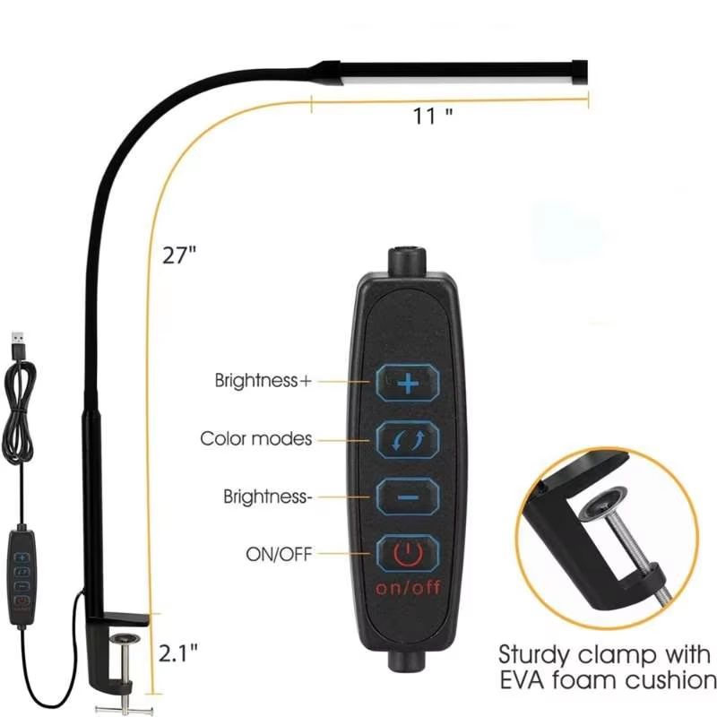 Dual Head LED Clip-On Desk Lamp with Remote and 5 Color Modes – Adjustable Architectural Reading Light
