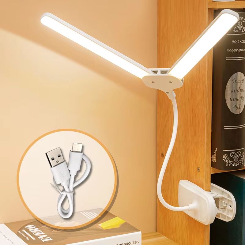 Flexible Dual Head USB Rechargeable LED Desk Lamp – Eye Protection Light with 3 Color Modes & 360° Rotation Touch Contro