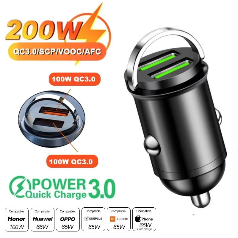 Mini Dual Port Car Charger QC3.0 and PD Fast Charger for 12V to 24V Vehicles