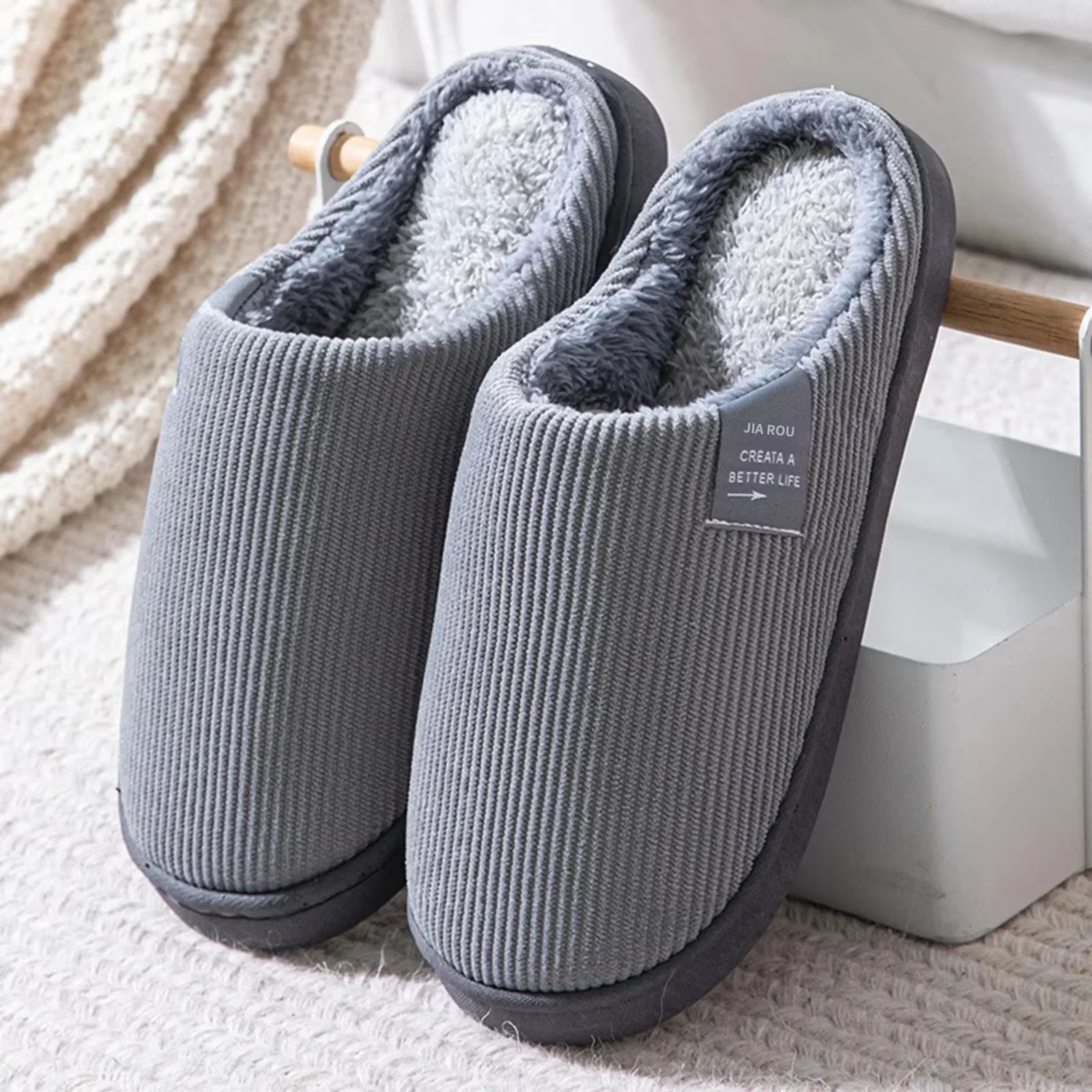 Women's Men's Casual Thick Soft Bottom Home Plush Slippers Anti-Slip Thermal Indoor Winter Flats