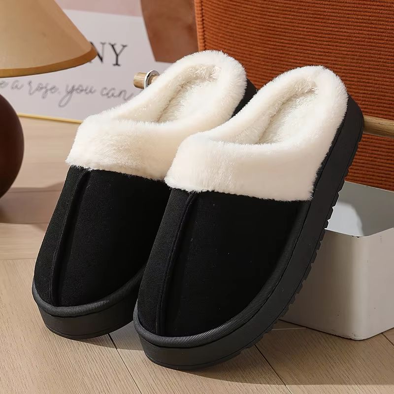 Women's Plush Winter Outdoor Thick Sole Non-Slip Fur Flip Flop Slippers Unisex House Shoes
