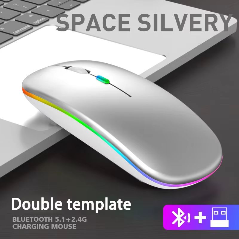 Dual Mode bluetooth mouse and 2.4GHz Rechargeable wireless mouse with RGB Lights and Silent Click