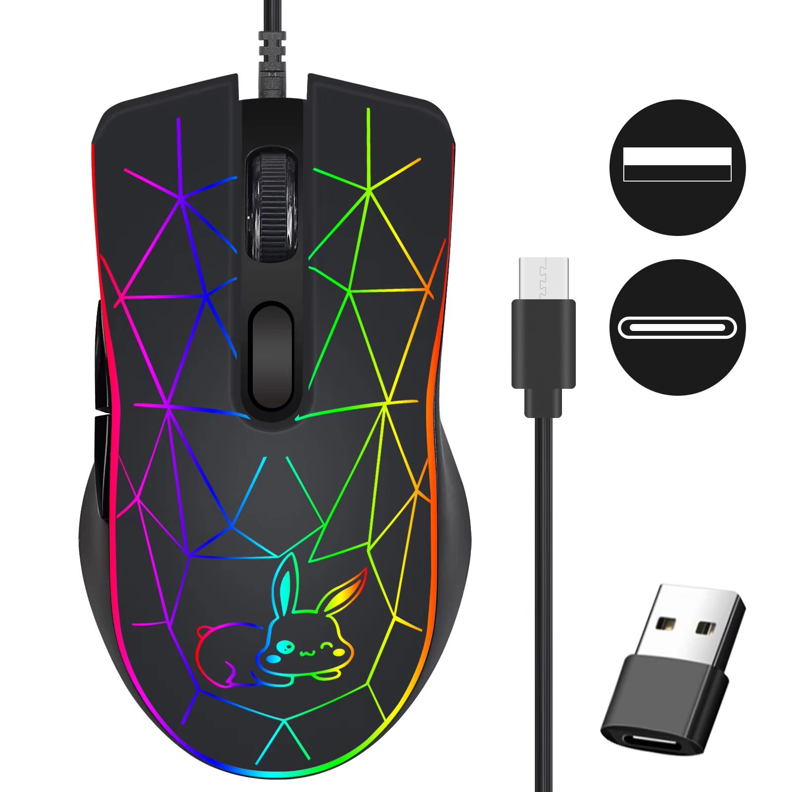LED Wired Type-C mouse Compatible with Apple Huawei Laptops Tablets and Smartphones