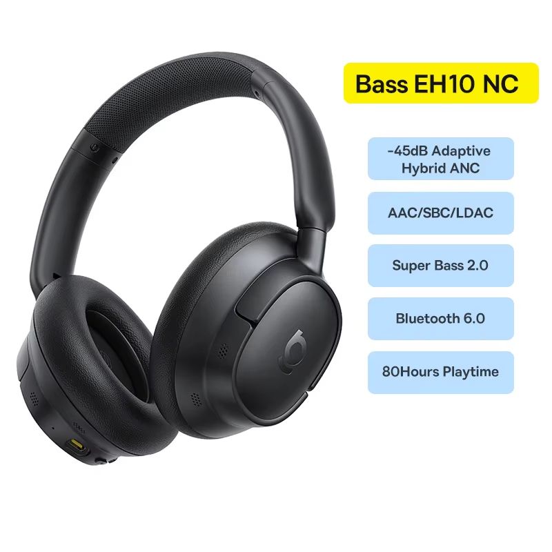 Baseus Bowie H1s Bluetooth Noise Cancelling Headphones Hi-Res Wireless Over-Ear Headset with 120H Battery