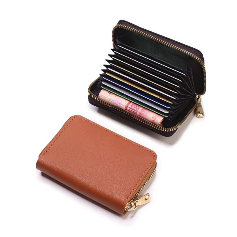PU Leather Business Card Holder Wallet Multi Card Organizer with Coin Pocket