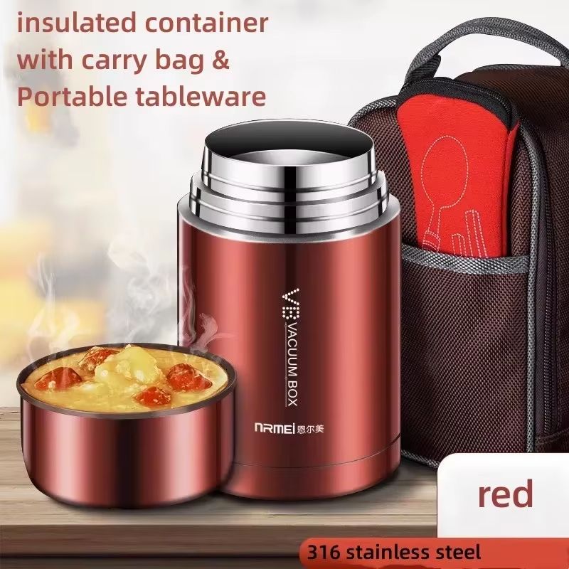 316 Stainless Steel Food Thermos with Spoon and Insulated Carry Bag
