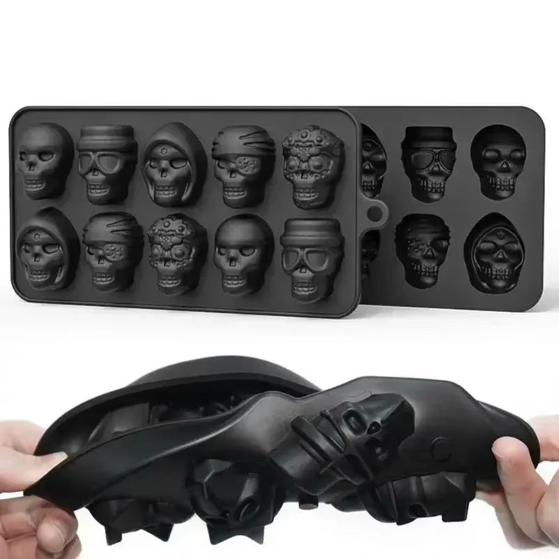 10 Grid Skull Silicone Ice Cube Mold for Whiskey, Cocktails, and Baking