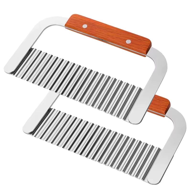 Stainless Steel Crinkle Cutter Knife with Wooden Handle for Wavy Potato Chips