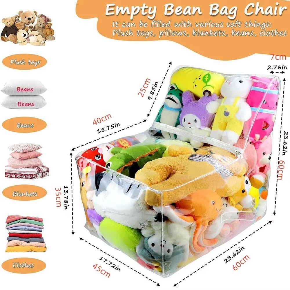 Transparent Plush Toy Storage Chair Cover Waterproof PVC Toy Storage Bag for Stuffed Animals, Dolls & Playroom Seating