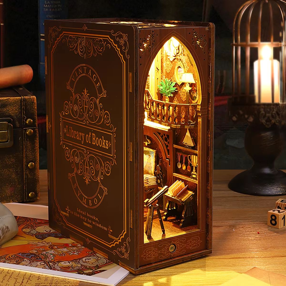 Halloween DIY Book Nook Miniature Dollhouse Kit 3D Wooden Puzzle Bookshelf Insert
