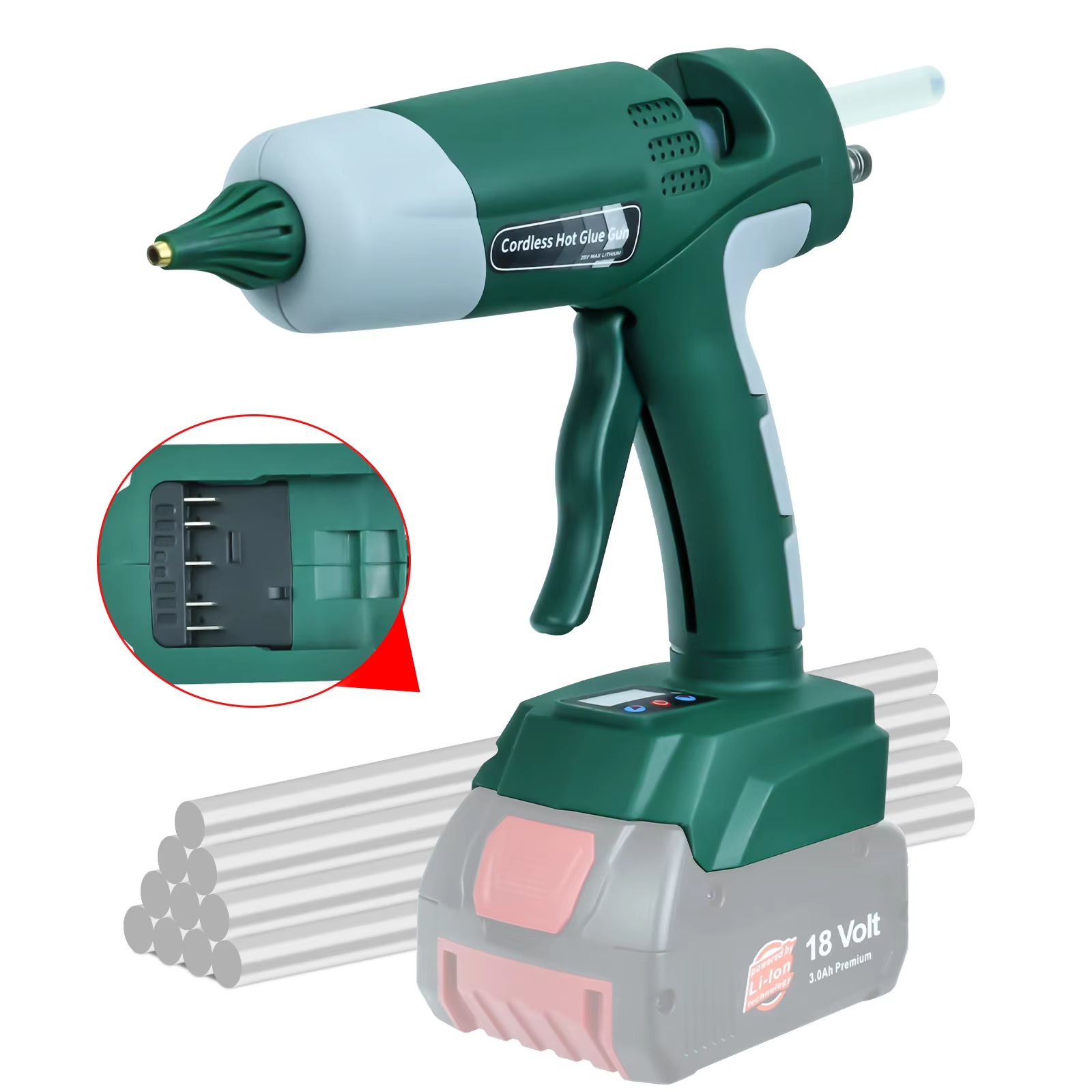 100W Cordless Hot Glue Gun with Adjustable Temperature (100-220°C) for Bosch 18V Battery - Professional Battery Powered