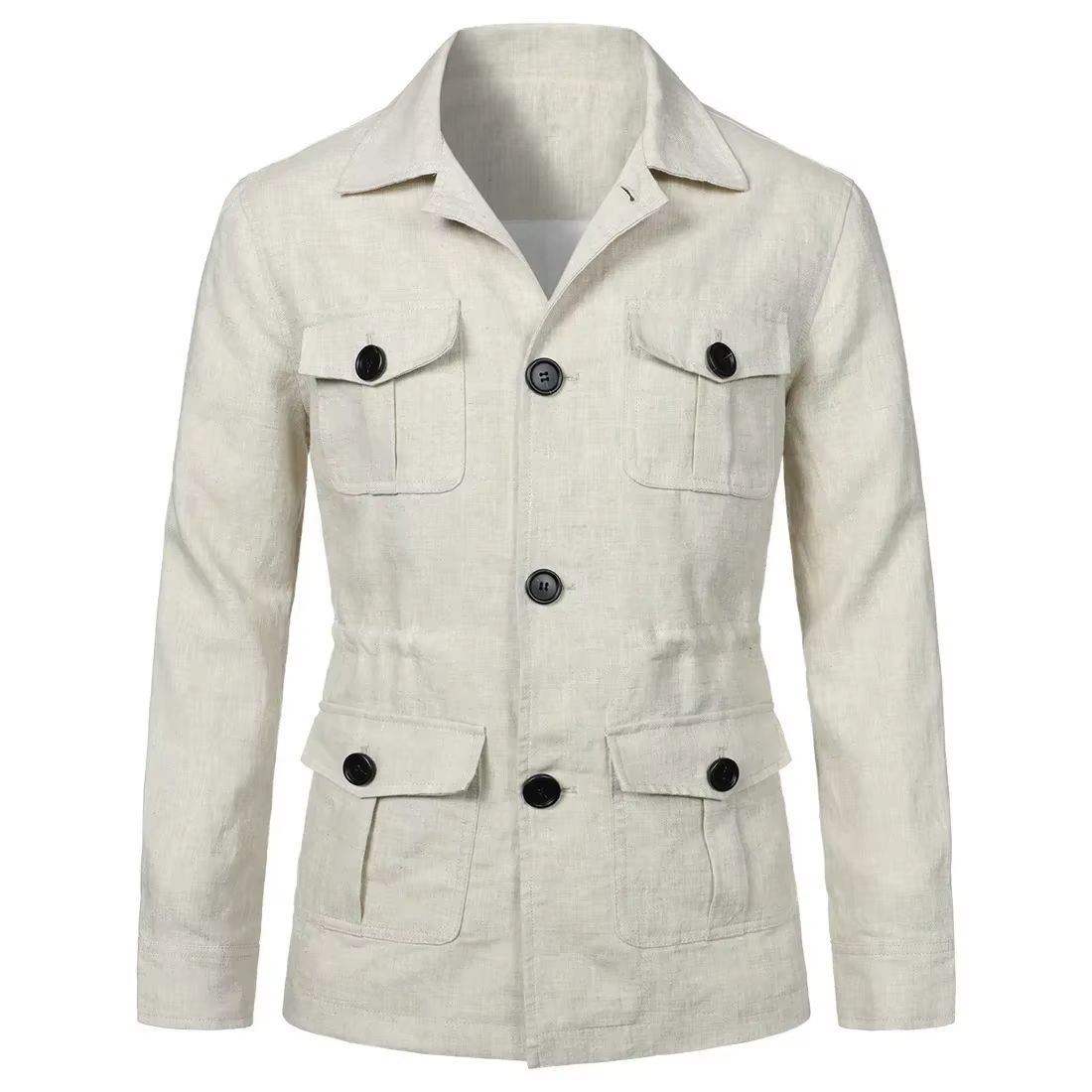 Retro Men's Linen Safari Jacket - Classic British Style Safari Jacket with Multi-Pocket Utility Design