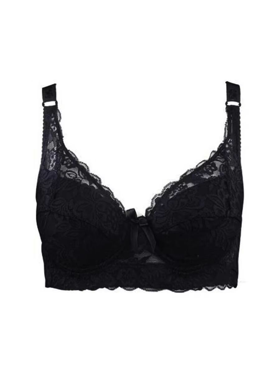 Plus Size Wireless Lace Bra Full Coverage Thin Cup Adjustable Bra Soft Comfort Bra for B C D Cups