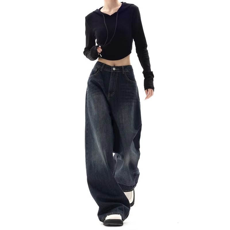Retro Wide Leg High Waisted Jeans Vintage Loose Fit Streetwear Jeans Floor Length Wide Leg Denim Pants