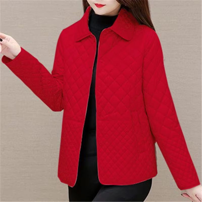 Korean Style Women's Plaid Quilted Midi Coat Thick Warm Long Sleeve Winter Jacket