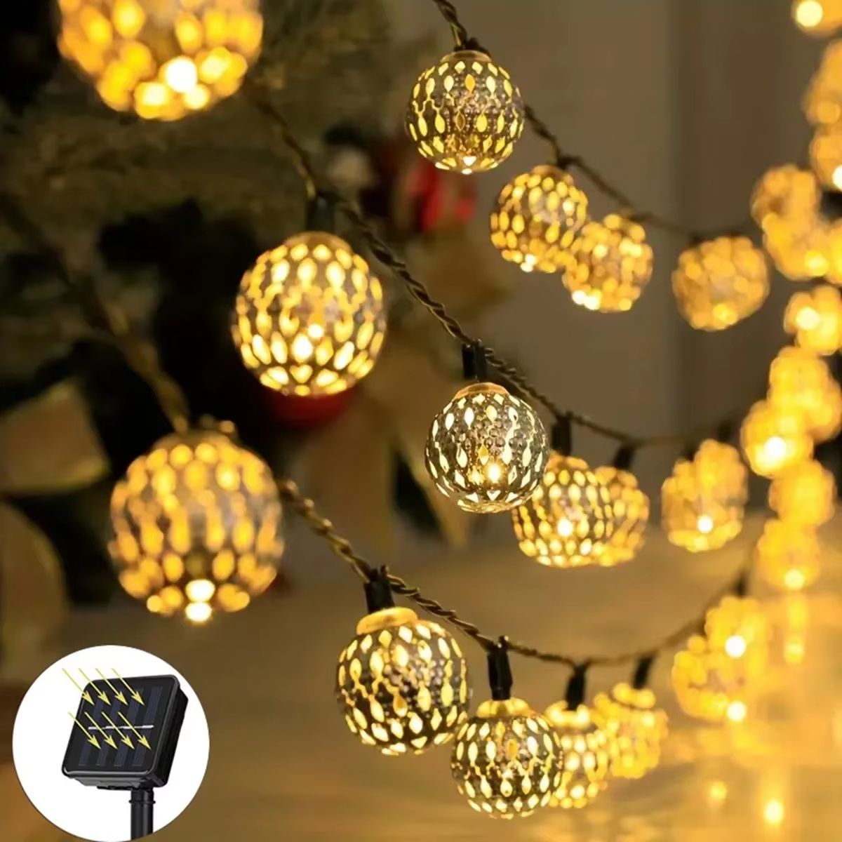 Solar Moroccan Fairy String Lights Waterproof Boho Lantern Outdoor Decor