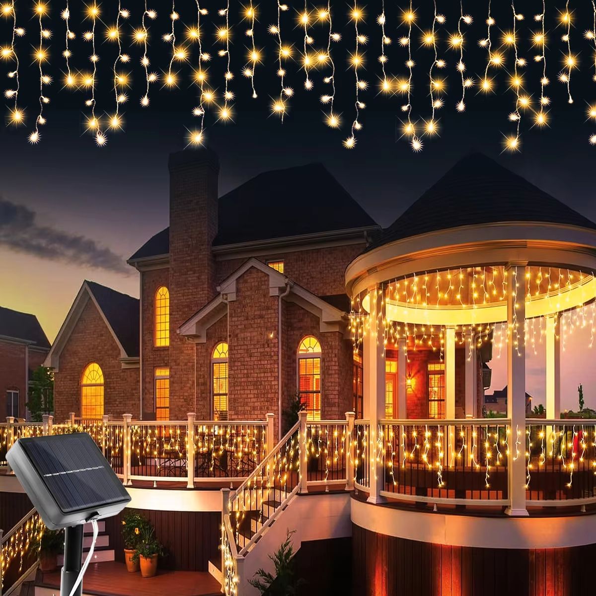 Solar Icicle LED Lights Waterproof Outdoor Christmas String Lights with 8 Modes