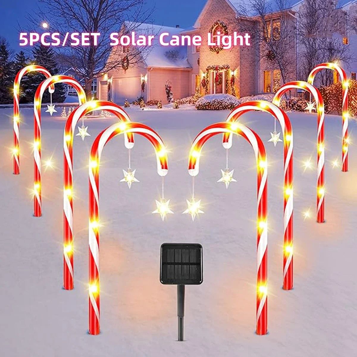 Solar Candy Cane Pathway Lights 5 Piece Waterproof Christmas Garden Stake Set