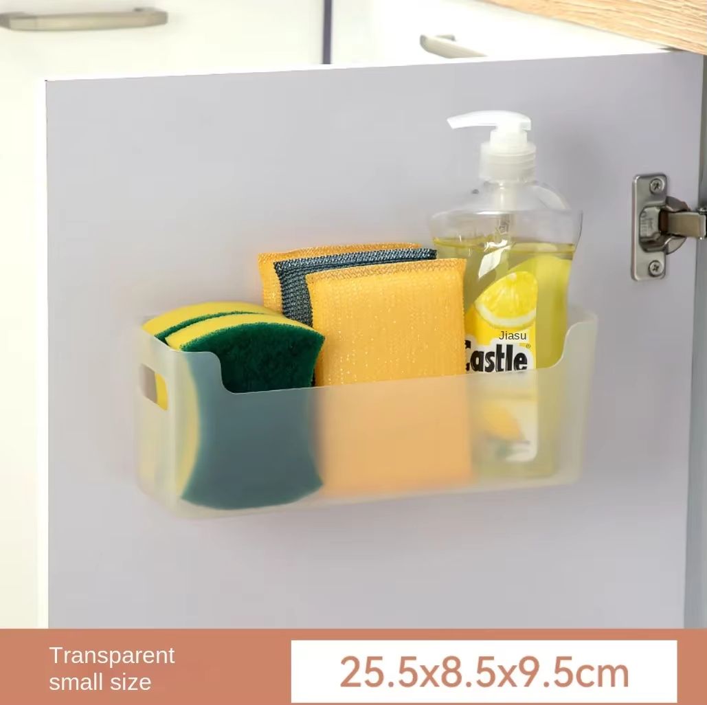 Wall Mounted Cabinet Door Organizer Rack with Cling Film Holder and Drain Shelf