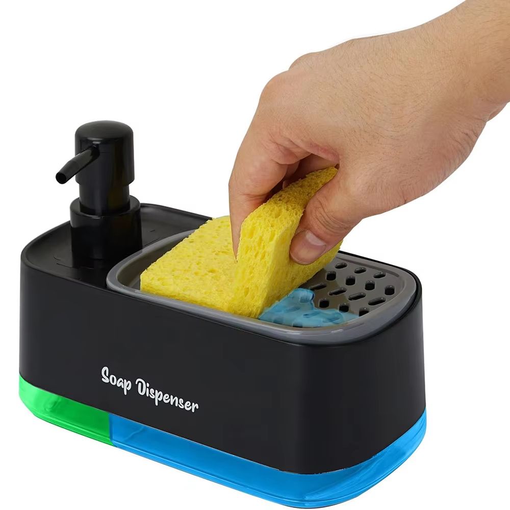 Acrylic Kitchen Soap Dispenser Set with Sponge Holder Dual Pump Sink Organizer