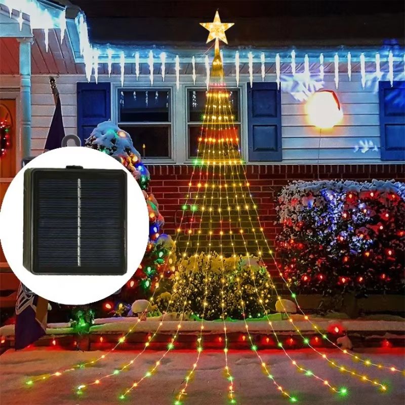 Solar Christmas Tree Star Topper Lights 2m Fairy String Decor