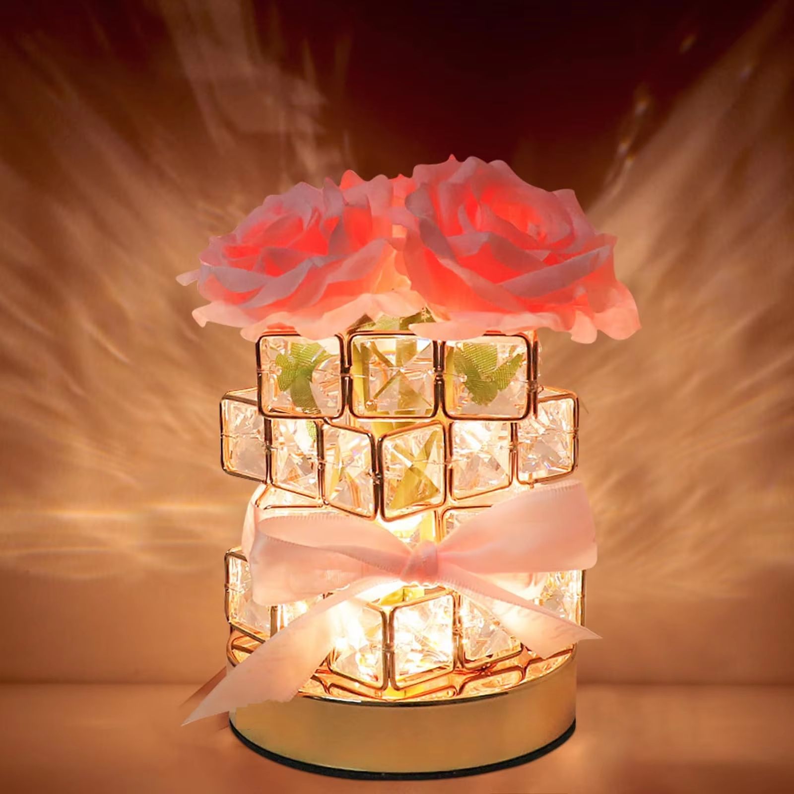 Rubik Cube Rose Night Light LED Atmosphere Lamp Romantic Bedroom Table Decor
