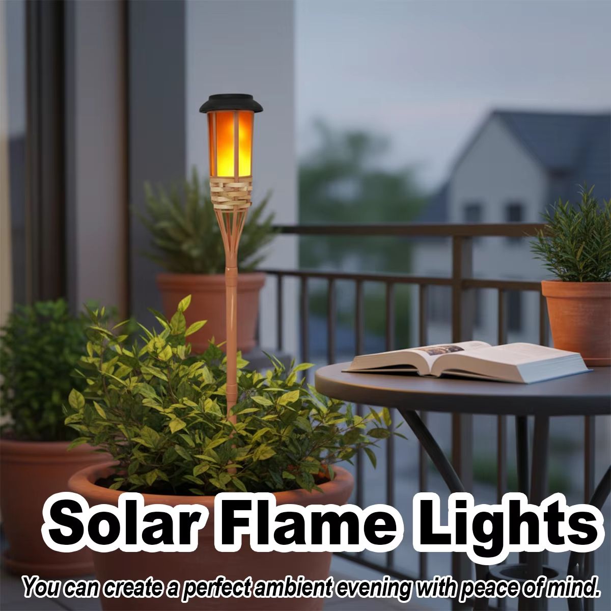 Solar Flickering Flame Torch Lights Waterproof Bamboo Outdoor Garden Pathway Decor