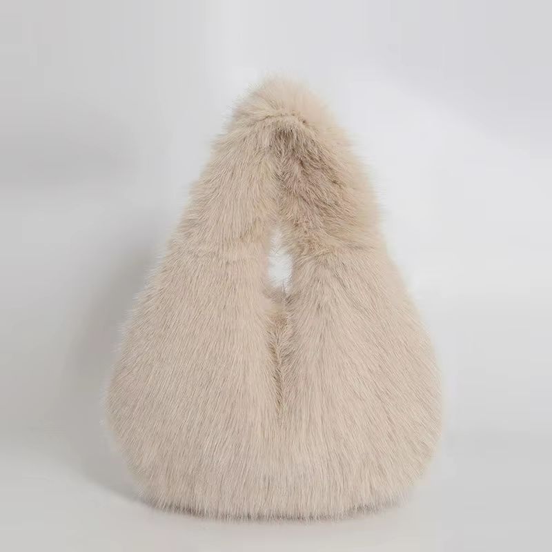 Cute Plush Furry Hobo Shoulder Bag for Women with Soft Faux Fur Design