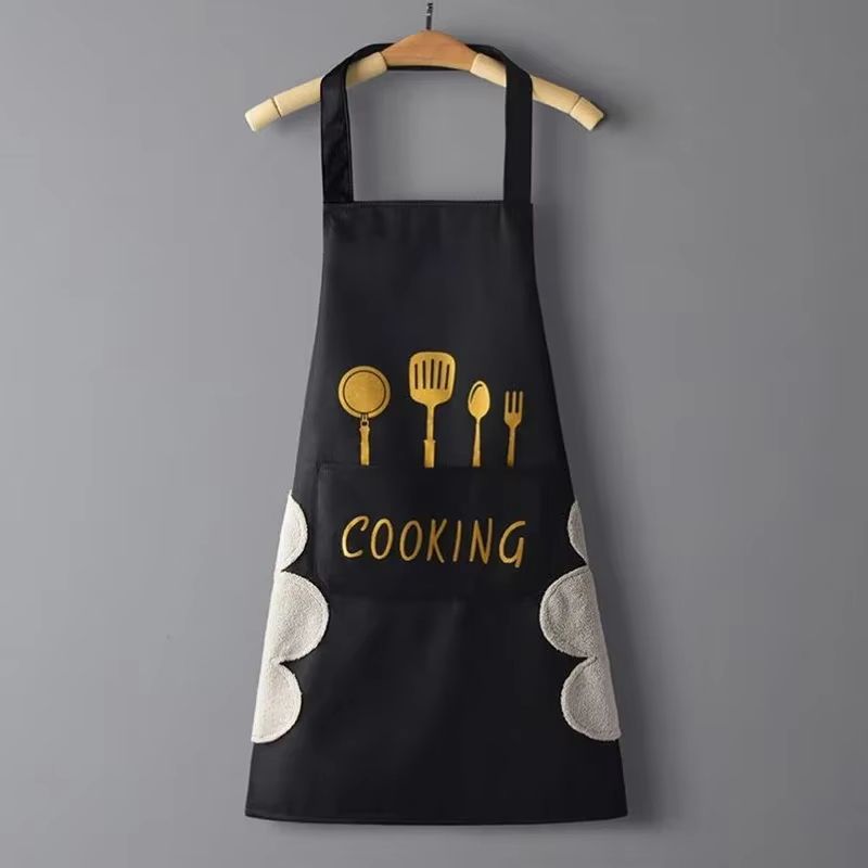Waterproof Oilproof Kitchen Apron with Hand Wipe Panel for Cooking and Cleaning