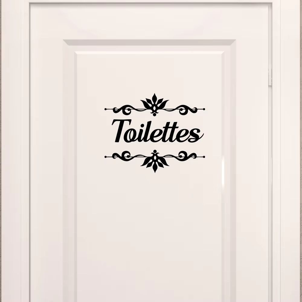 French Floral Toilet Door Sticker Waterproof Vinyl Bathroom Wall Decal