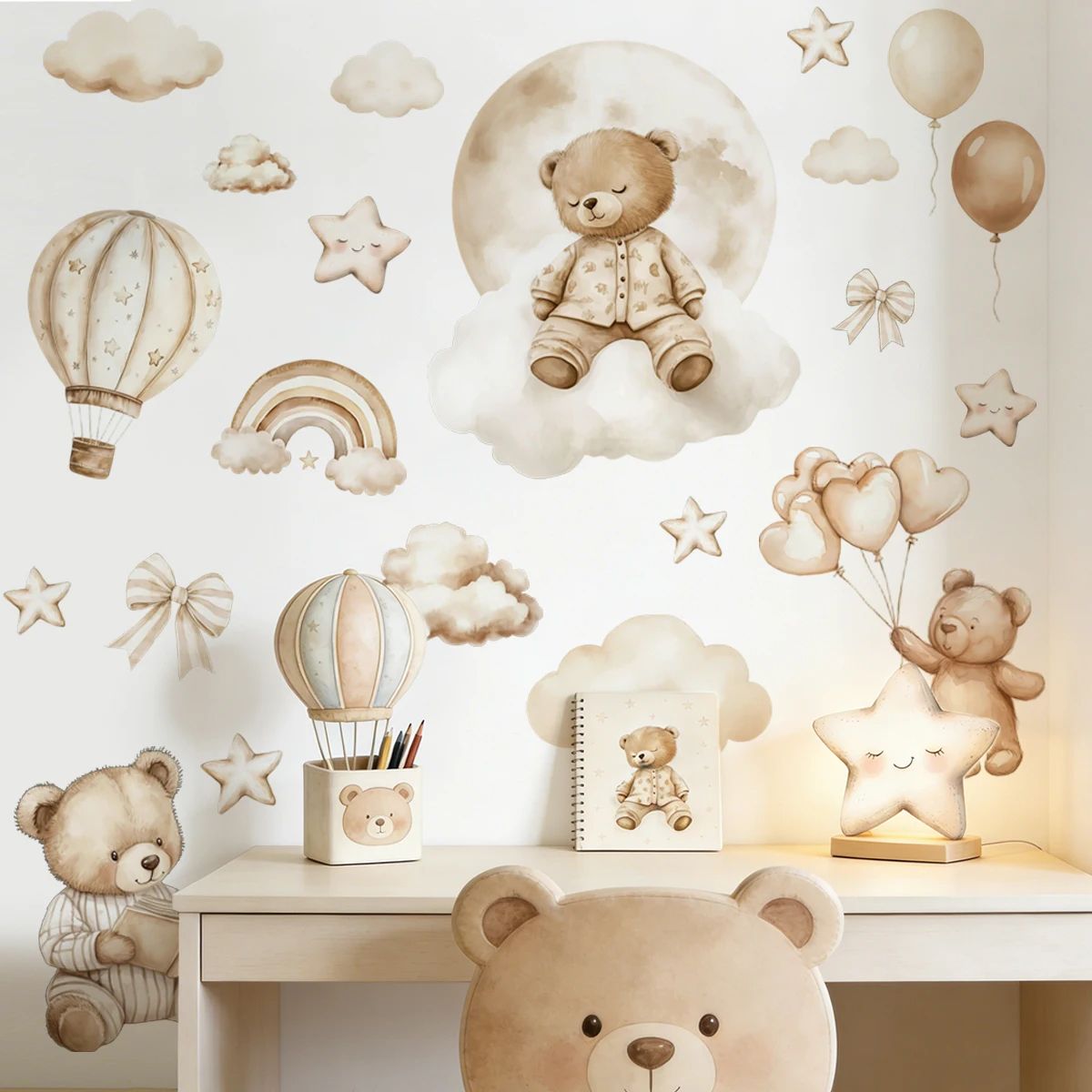 Boho Teddy Bear nursery wall sticker Watercolor Sleeping Bear Vinyl Decor